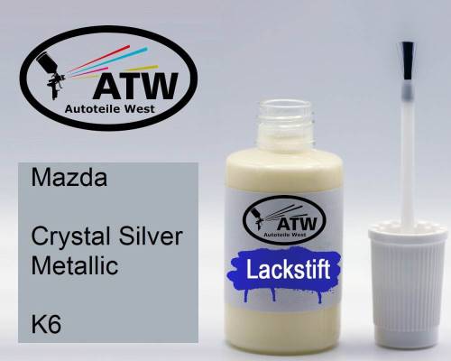 Mazda, Crystal Silver Metallic, K6: 20ml Lackstift, von ATW Autoteile West.